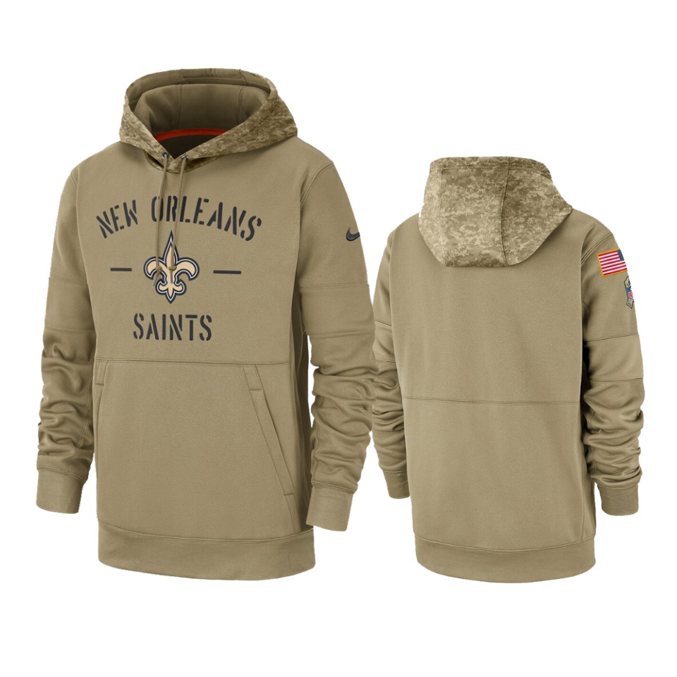 Men's Tan New Orleans Saints 2019 Salute to Service Sideline Therma Pullover Hoodie